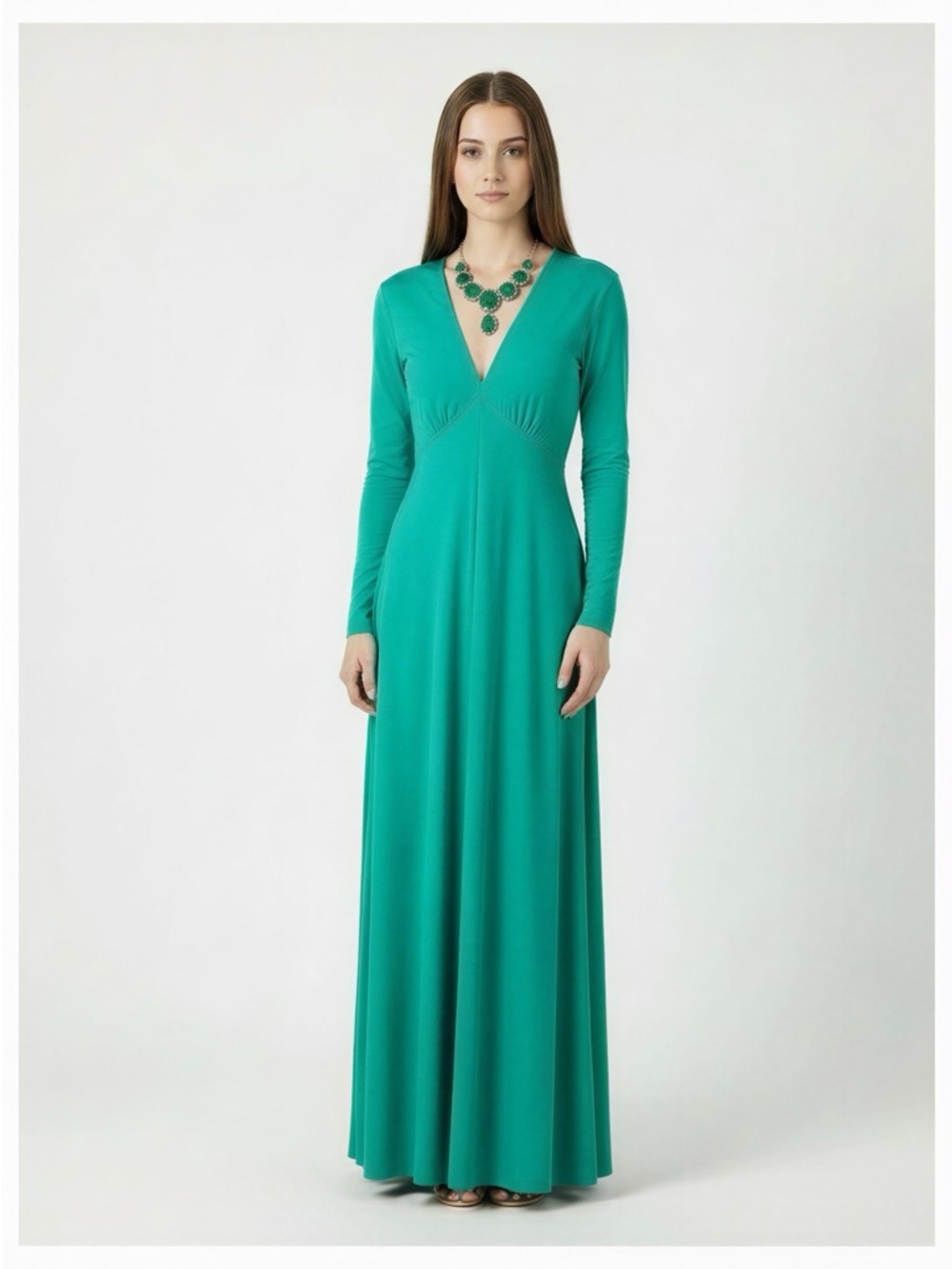Vintage c.1970 Victor Costa Gown Evening Hostess Dress Designer Retro Rare Green
